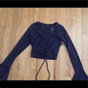 Blue and Sparkly Crop Top w/ Bell Sleeves! Size S